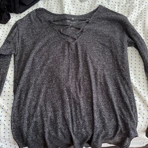 American eagle lace-up v-neck sweatshirt